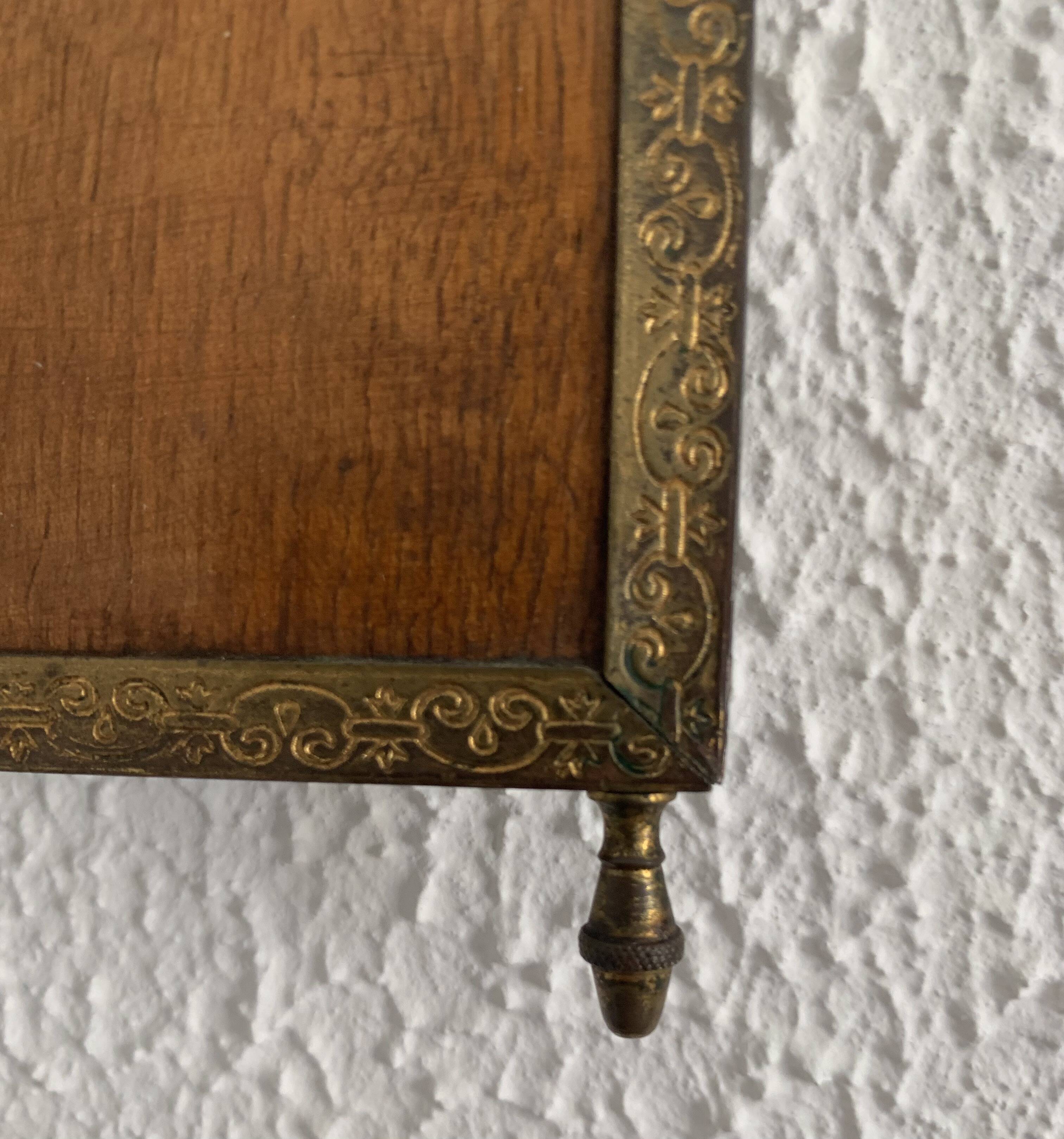 Vintage mirror 1900 barber triptych brass and wood - 29 x 70 cm