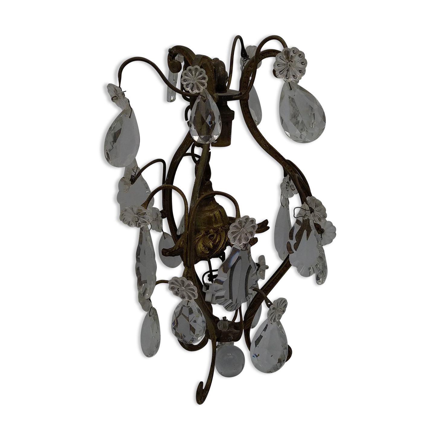 Suspension, pampilles flowers and drops, brass, 1 fire