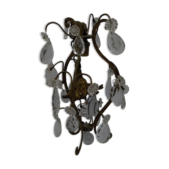 Suspension, pampilles flowers and drops, brass, 1 fire