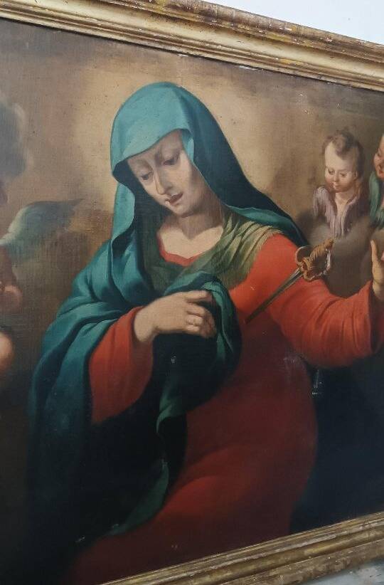huile sur toile ancienne représentant la Vierge en deuil - époque baroque