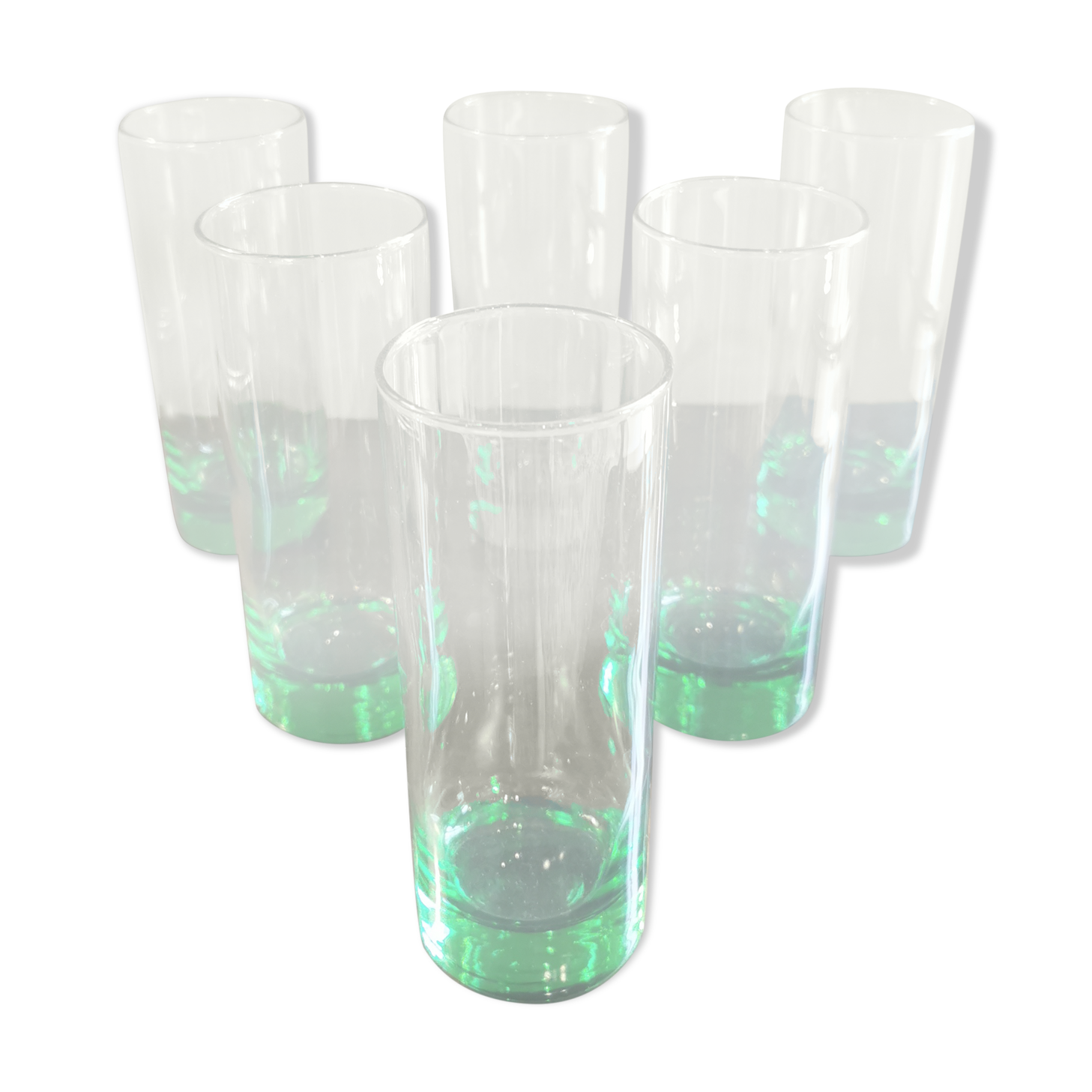 Set of 6 large vintage green glasses