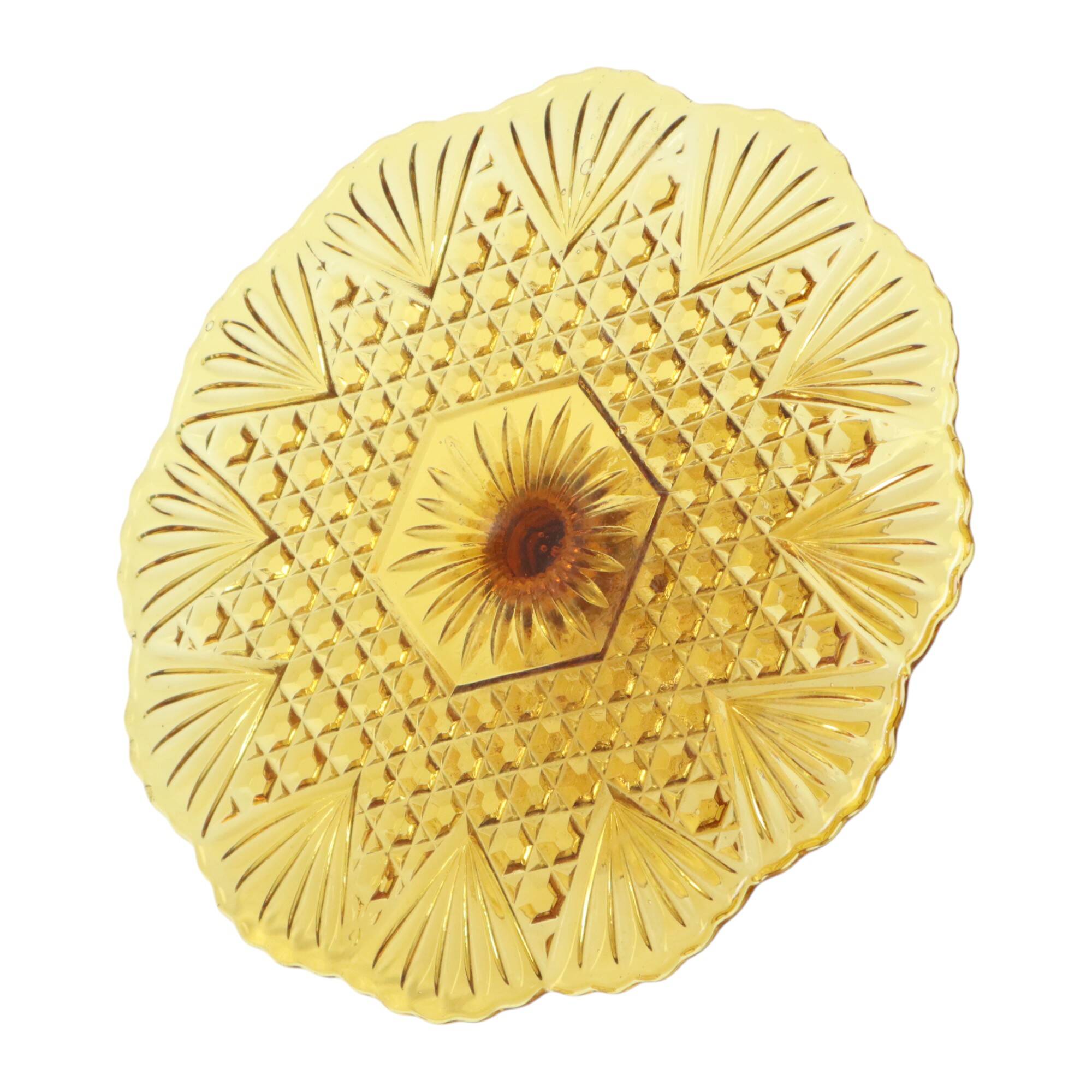 Art Deco Amber Cake Stand Depression Glass 31cm