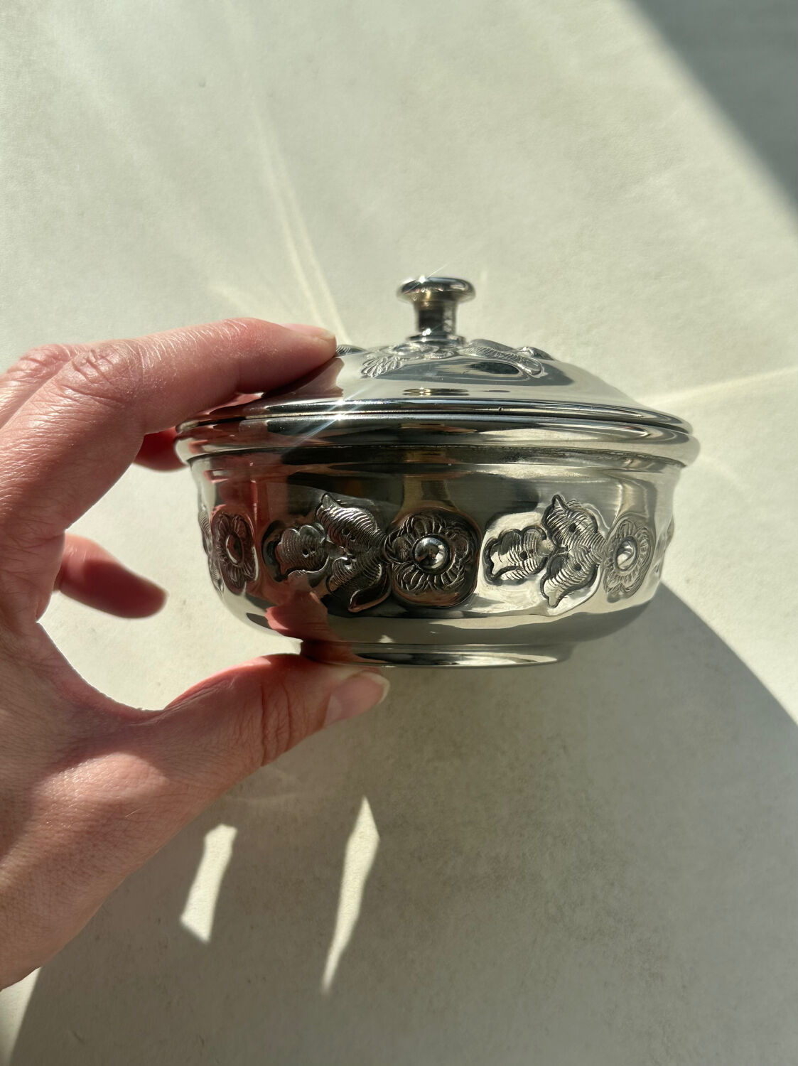 Antique silver-plated box with floral decoration