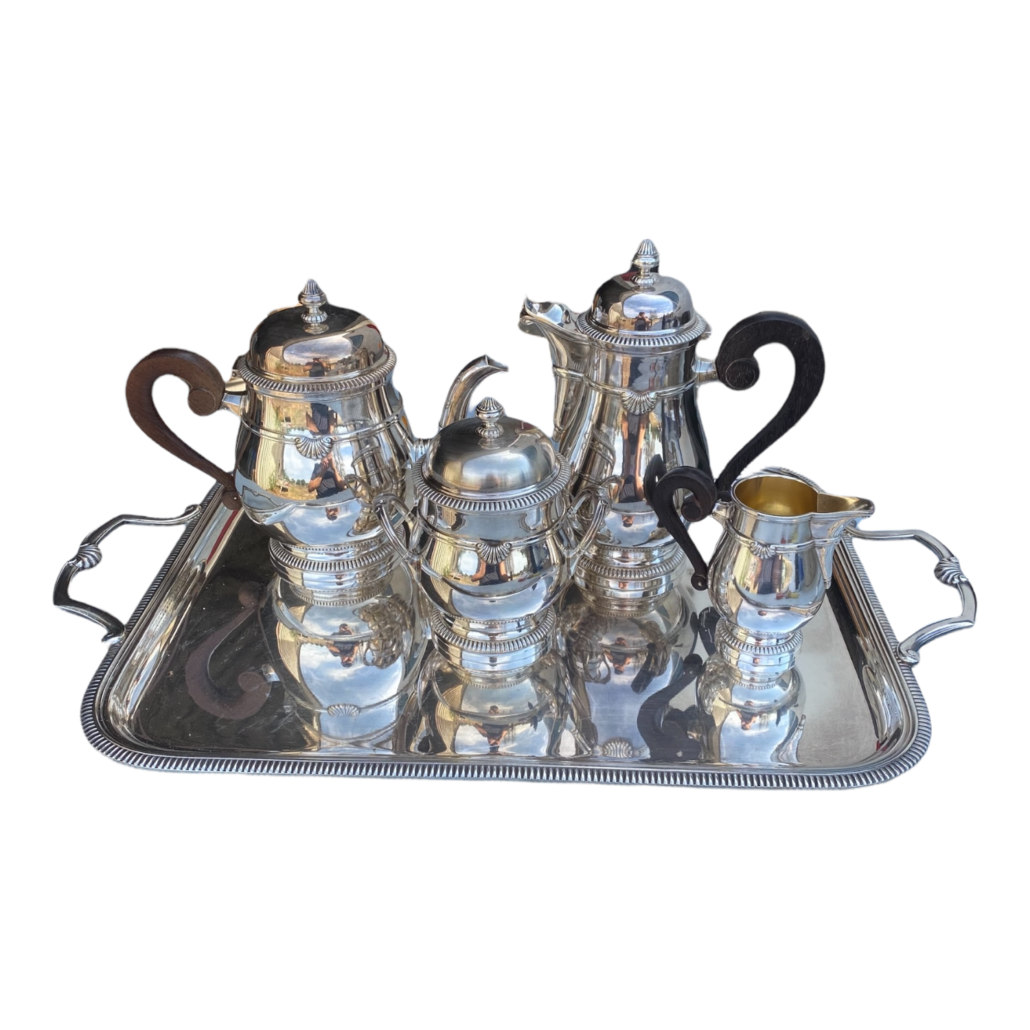 Tea and coffee set in silver metal mallechort