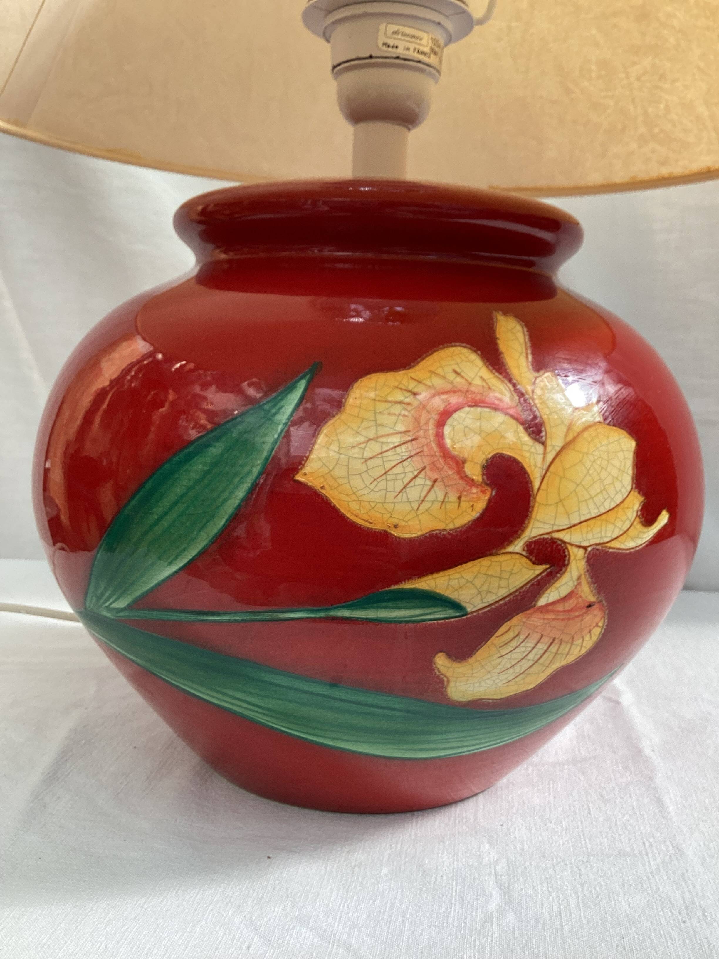 Ceramic table lamp signed hand painted dimensions: height -44cm- diameter -24cm-