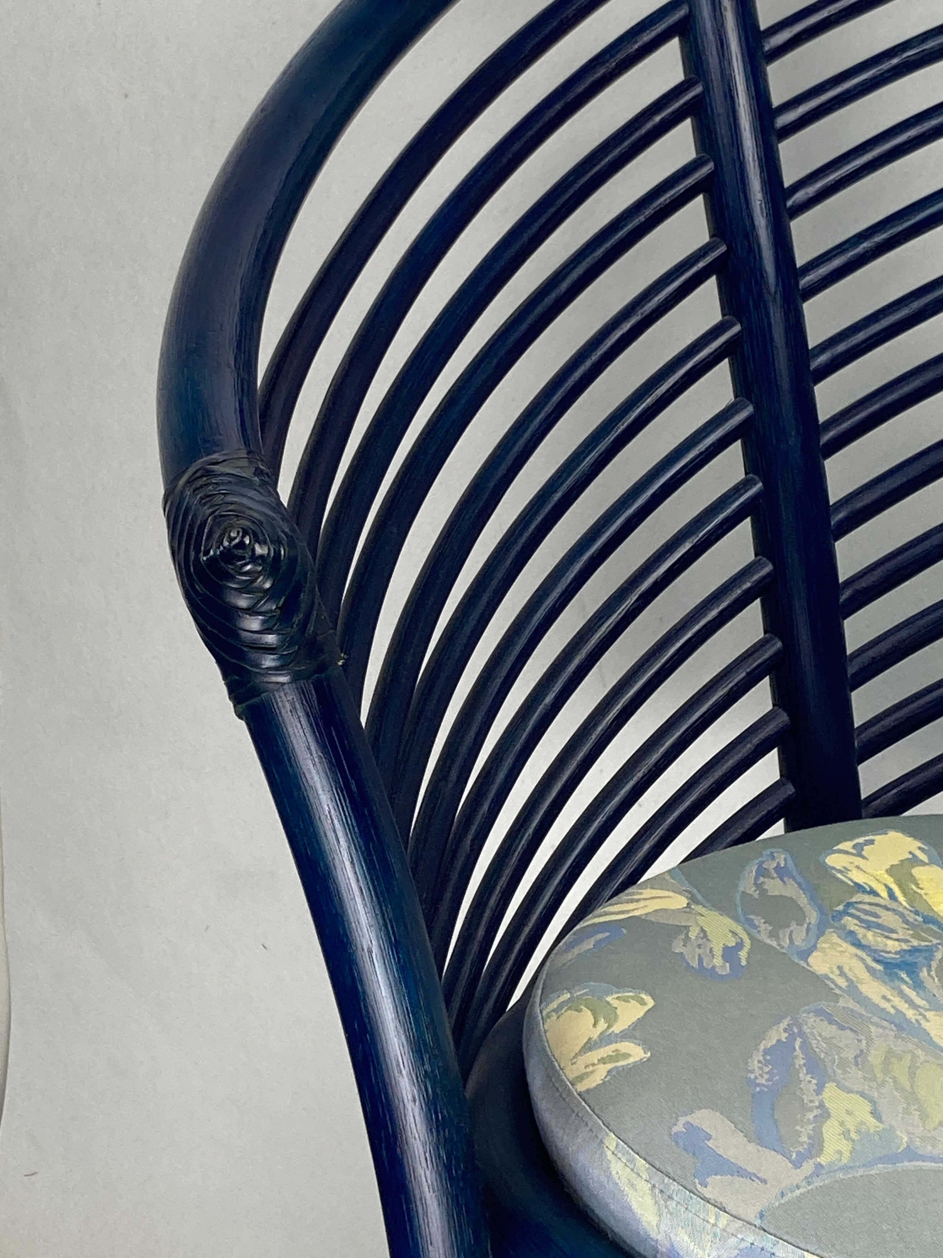 Set of 4 sculptural rattan bamboo dining chairs, Flechtatelier Schütz, Germany 1980s