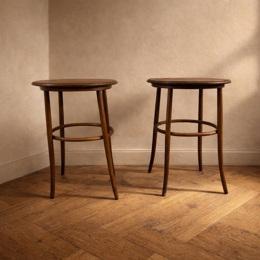 Vintage curved wood side tables in Thonet style, set of 2