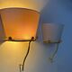 Pair of vintage wall lights, solid brass and ecru fabric, France 1980