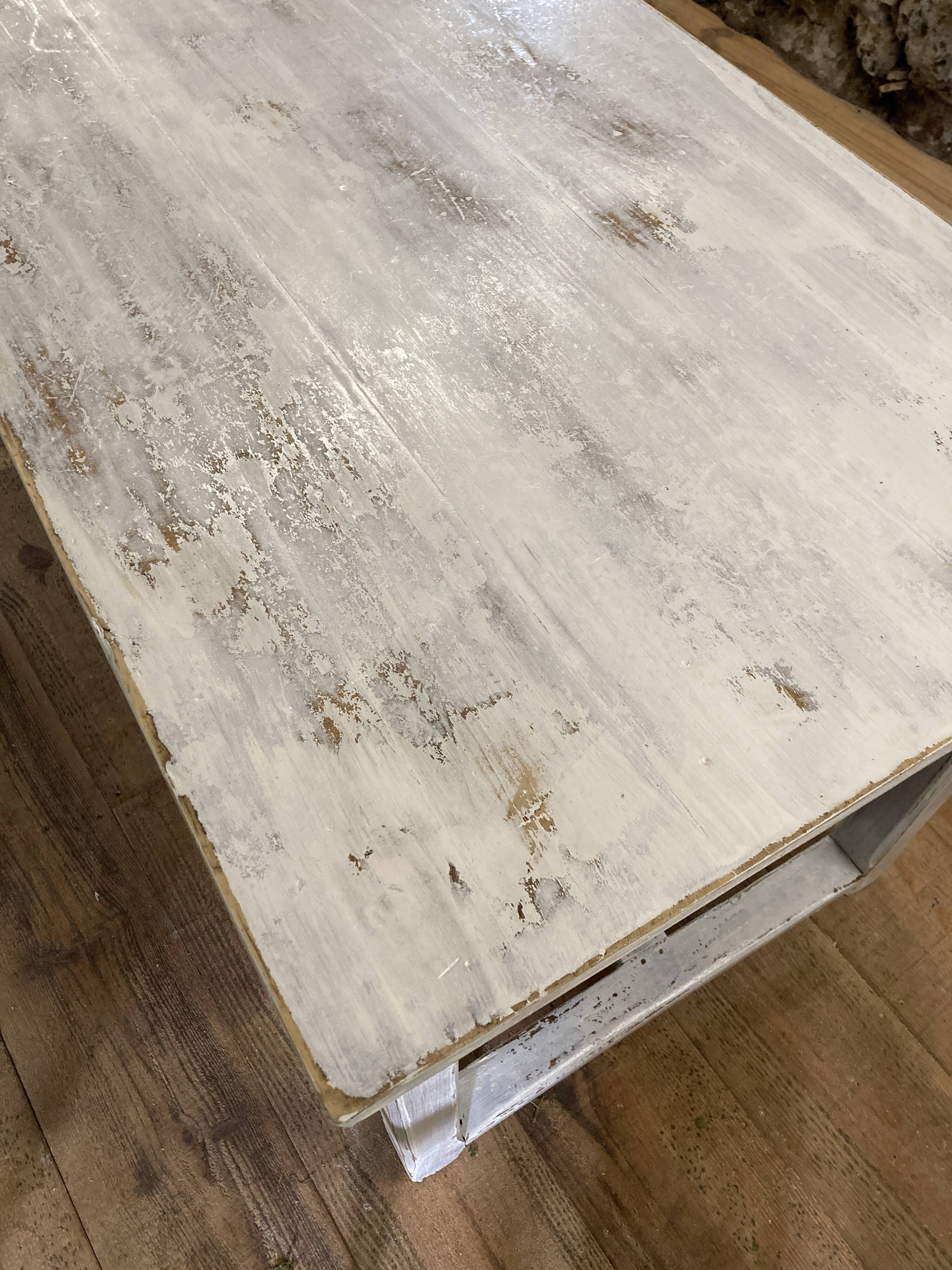 Farmhouse table 6 people white patinated in rectangular solid oak
