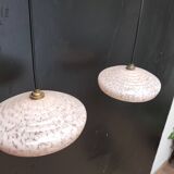 2 speckled pink opaline pendant lights