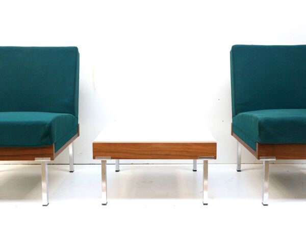 Ensemble de 2 fauteuils et table basse/canapé modulable fabriqué dans les années 60