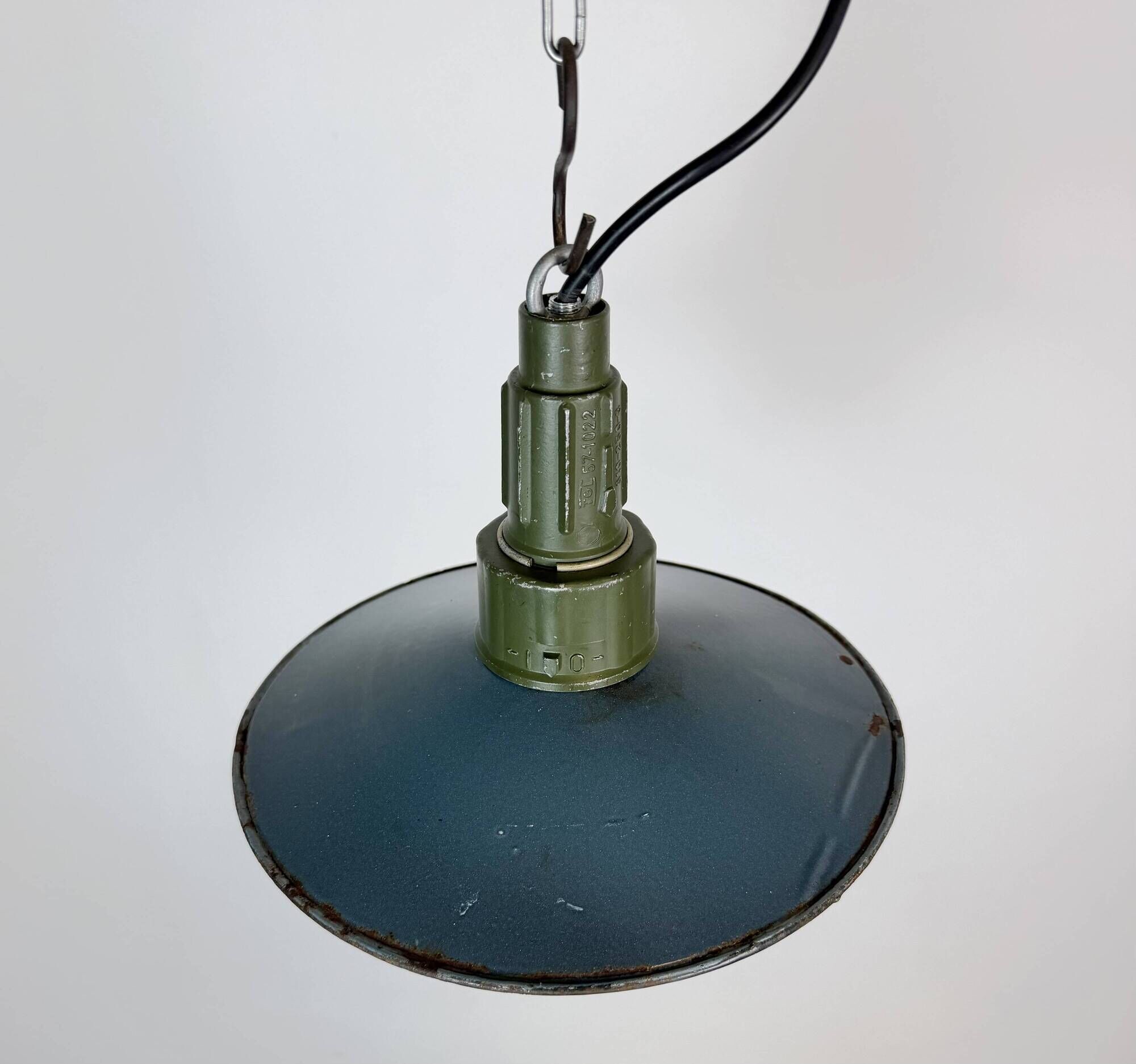 Industrial Blue Enamel Military Pendant Lamp with Cast Aluminium Top, 1960