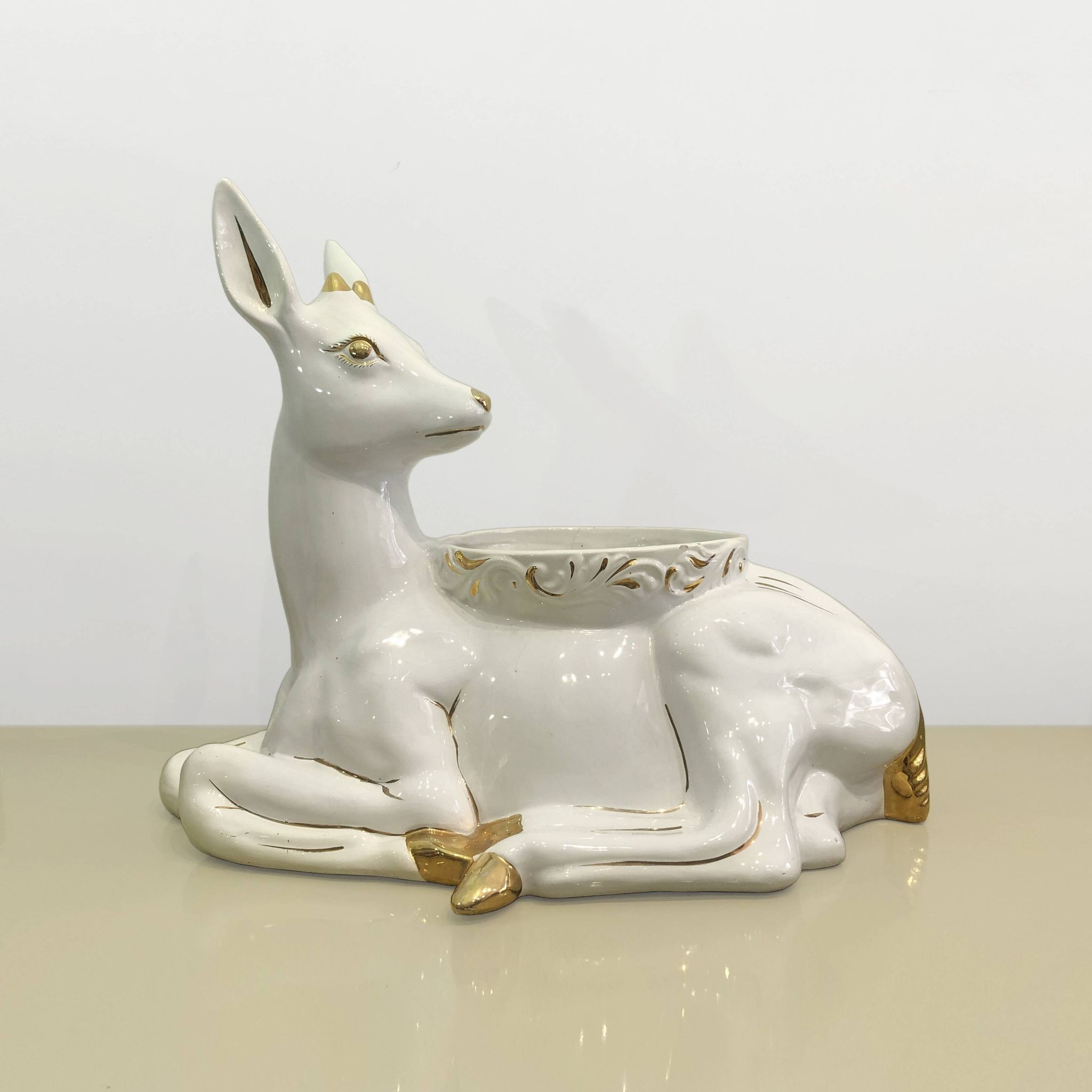 Vintage Italian Antica Athena Deer Faun Ceramic Flower Planter c.1980s