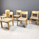 Lot de 6 chaises de salle à manger brutalistes en chêne - années 1970