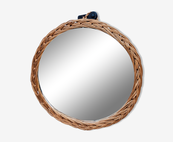 Miroir en rotin des années 50/70