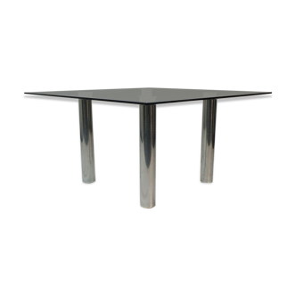 Brentano square glass dining table by Emaf Progetti for Zanotta Italy 1980s