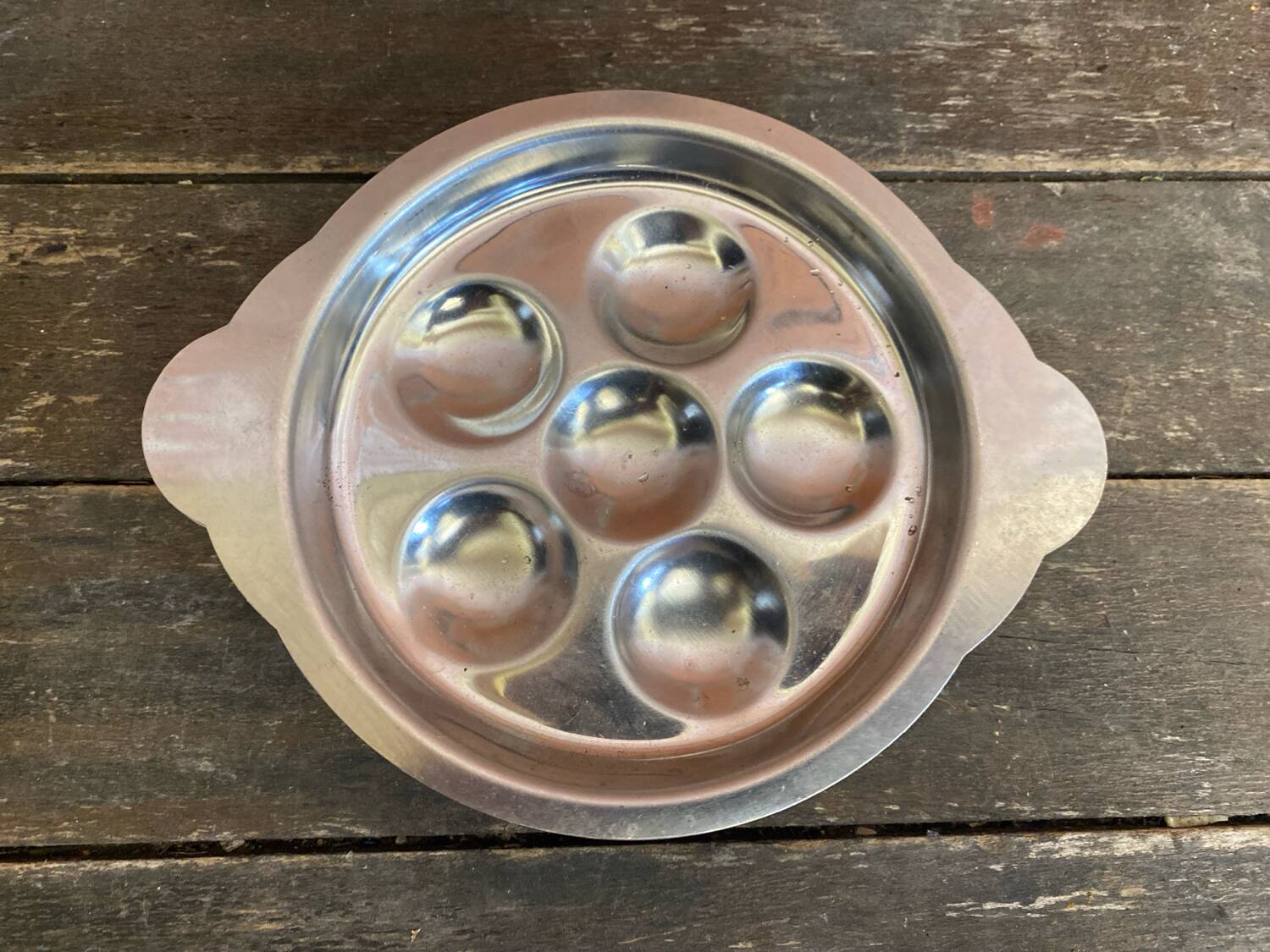 Set of 6 Stainless Steel Escargot Plates with 6 Compartments Made in Japan Used