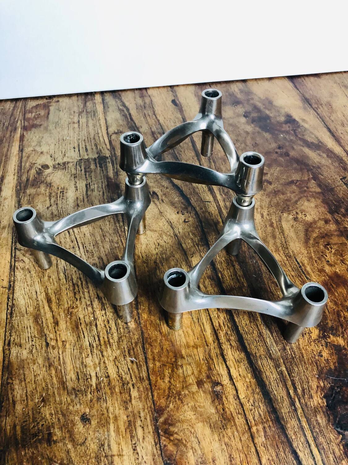 Chrome metal candle holders. Set of 3.