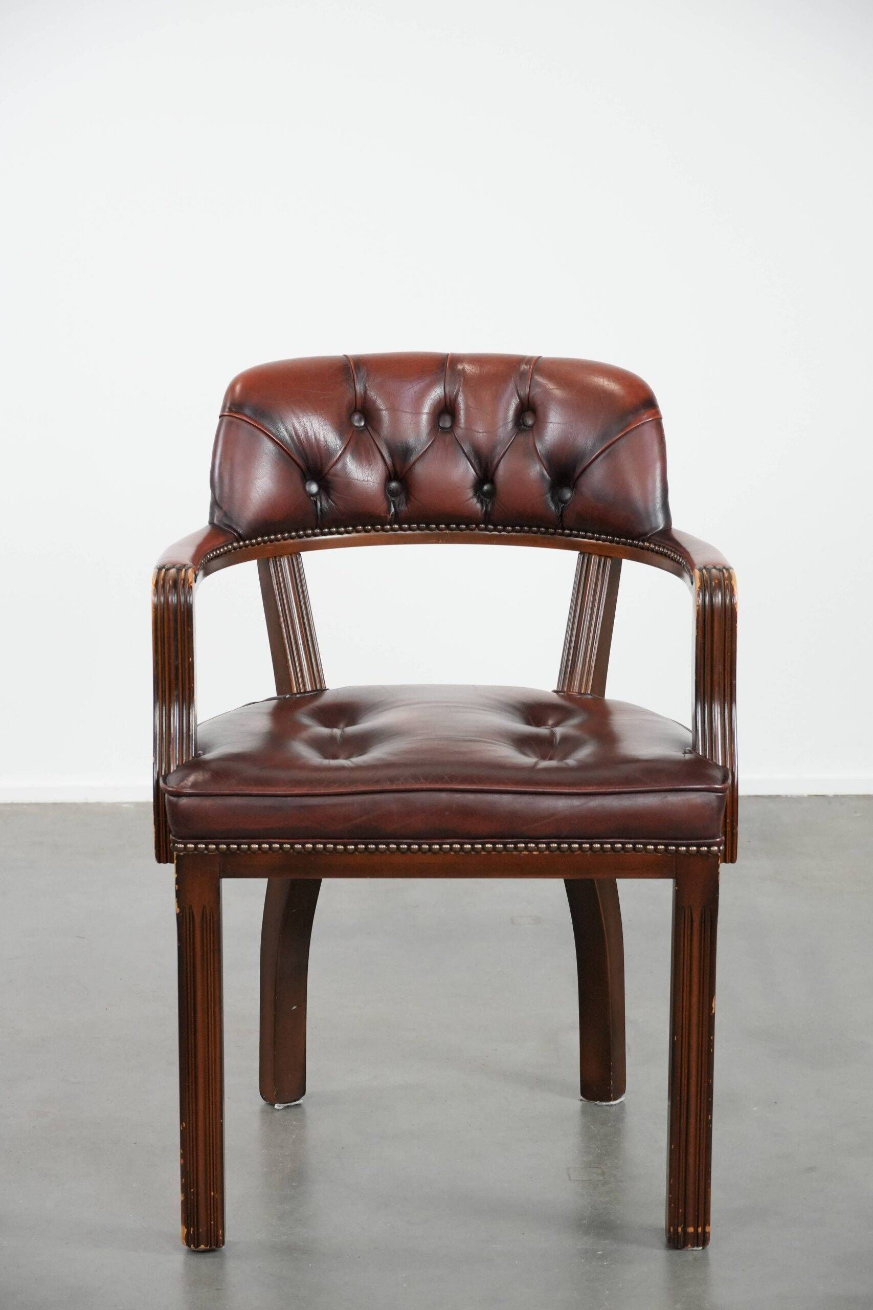 Dark brown cowhide Chesterfield dining/side/desk chair in English style