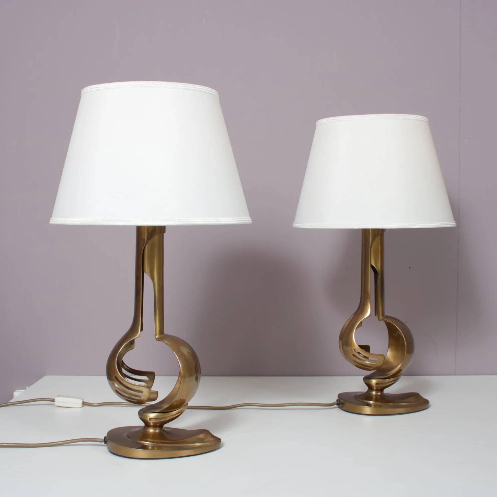 1970s pair of brass table lamps from France