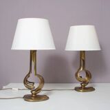 1970s pair of brass table lamps from France