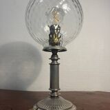 Metal lamp and art deco ribbed glass globe