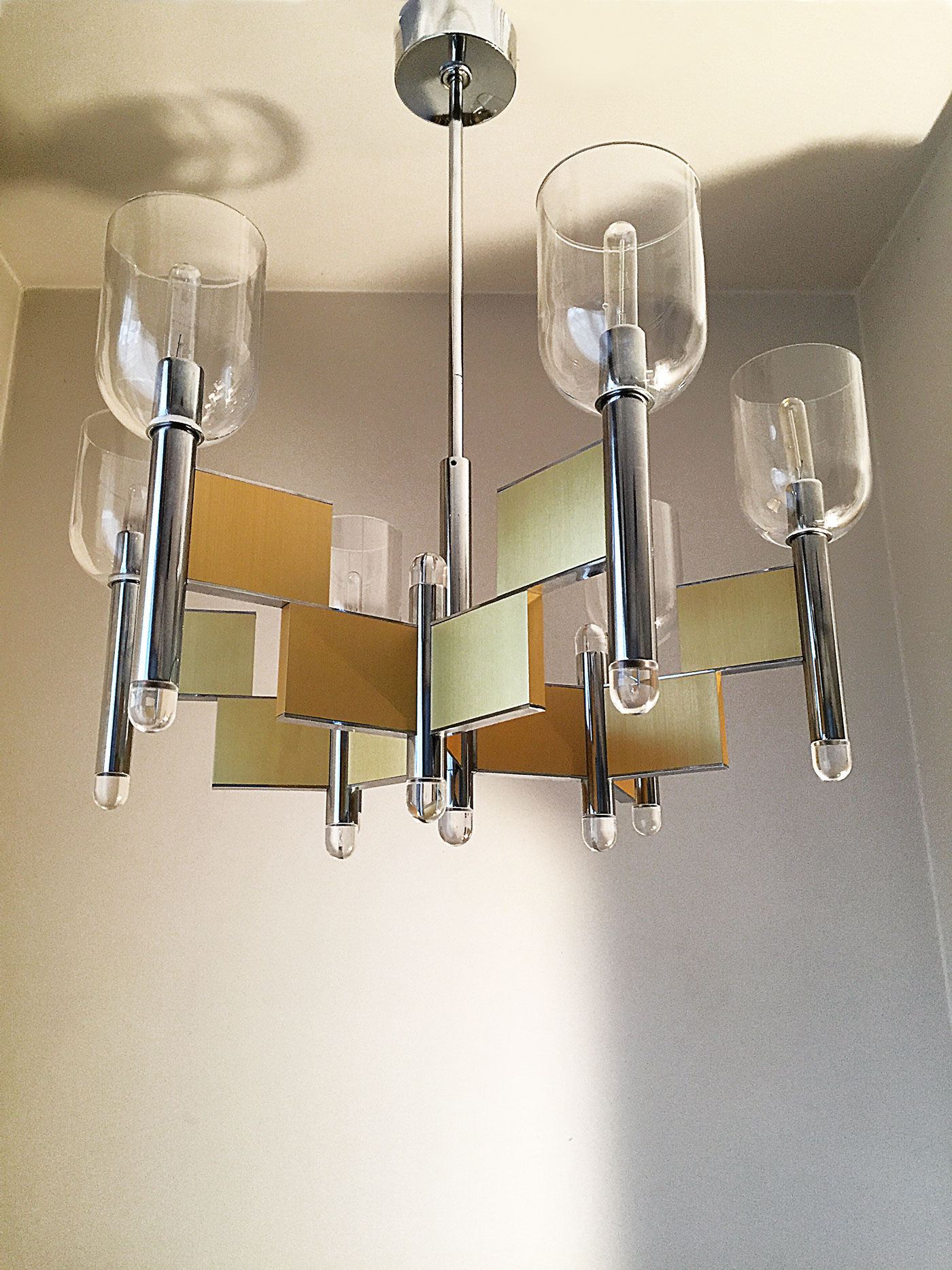 Chandelier from Sciolari chrome-gold and glass. 1970