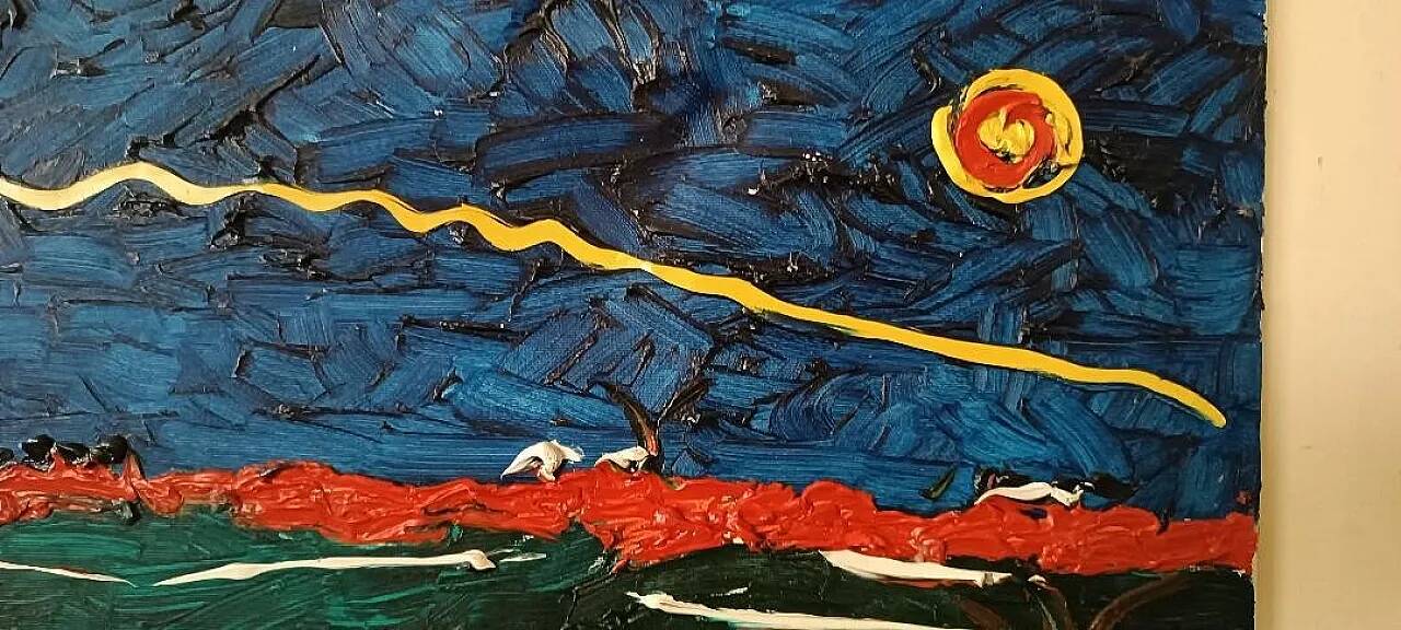 Abstract painting, oil on canvas by Simone Ciani, 20th century