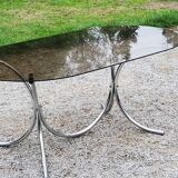 Dining table from the 70s top smoked glass base chrome