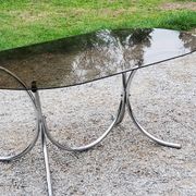 Dining table from the 70s top smoked glass base chrome