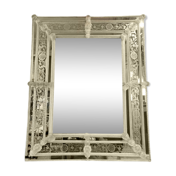Barovier & Toso Murano, mirror with engraved borders, early 20th century.