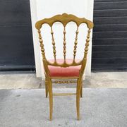Napoleon III chair in gilded wood and pink velvet, old Chiavari wooden chair