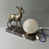 Art Deco lamp with a doe and its original glass globe
