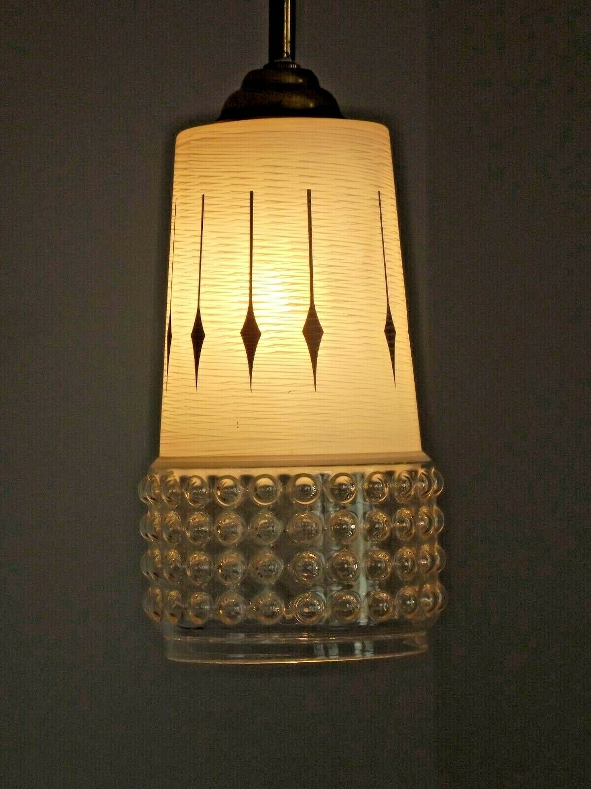 French vintage retro white & clear glass shade & gold metal ceiling light 3599
