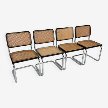 Ensemble de 4 chaises à manger en porte-à-faux à structure tubulaire et cannage, Italie, 1970