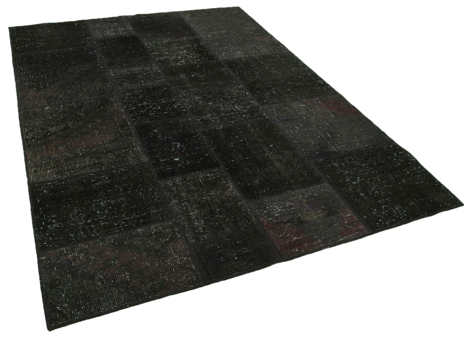Hand-Knotted Anatolian Contemporary 172 cm x 241 cm Black Patchwork Carpet
