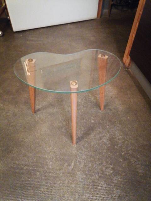 Small glass and wood bean-shaped coffee table 1960-1970