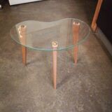 Small glass and wood bean-shaped coffee table 1960-1970