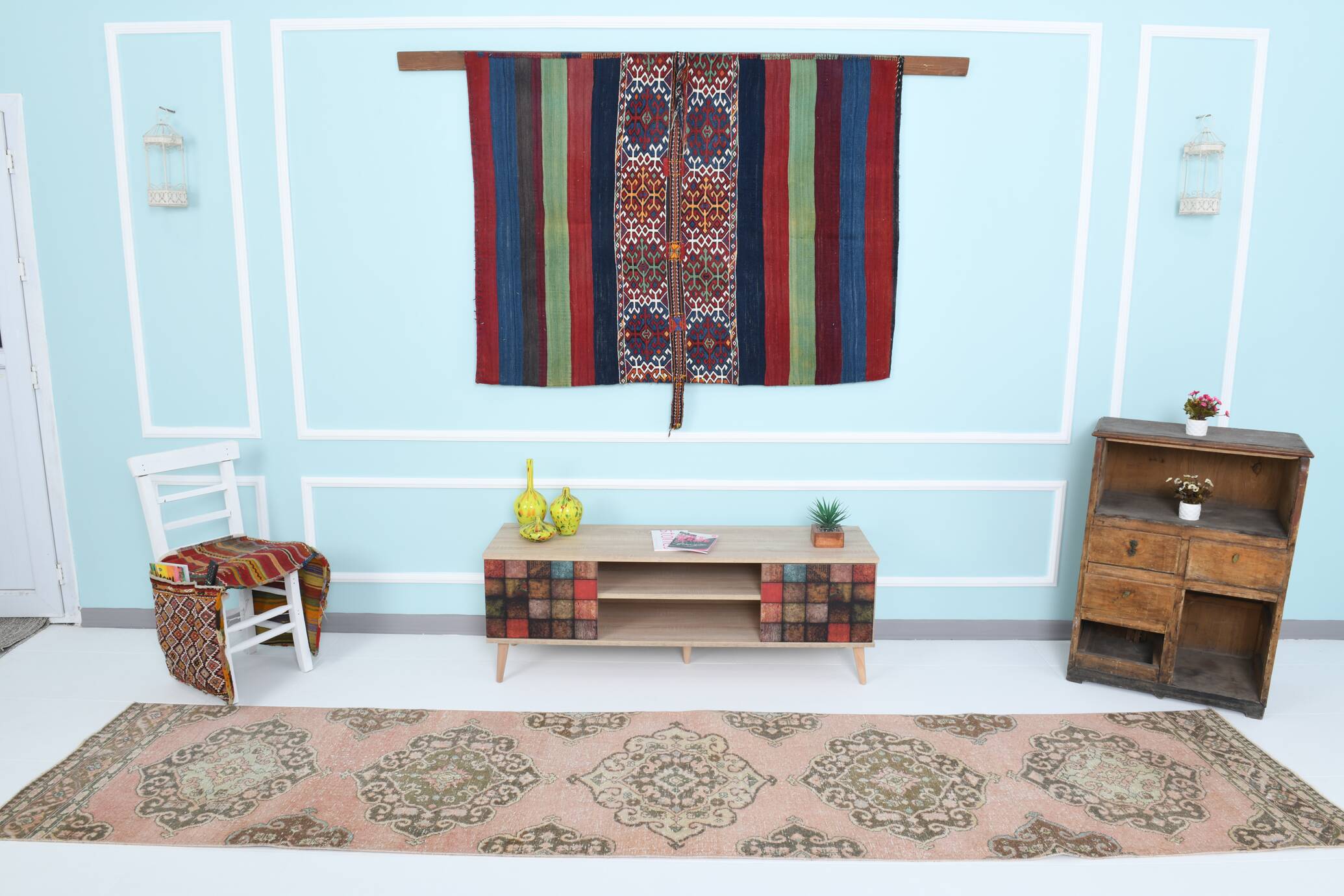 3x12 Pink & Brown Madallion Pattern Persian Runner Rug, 79x382Cm