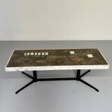 Ancienne table basse en pierre mosaïque design années 70 pied métal vintage