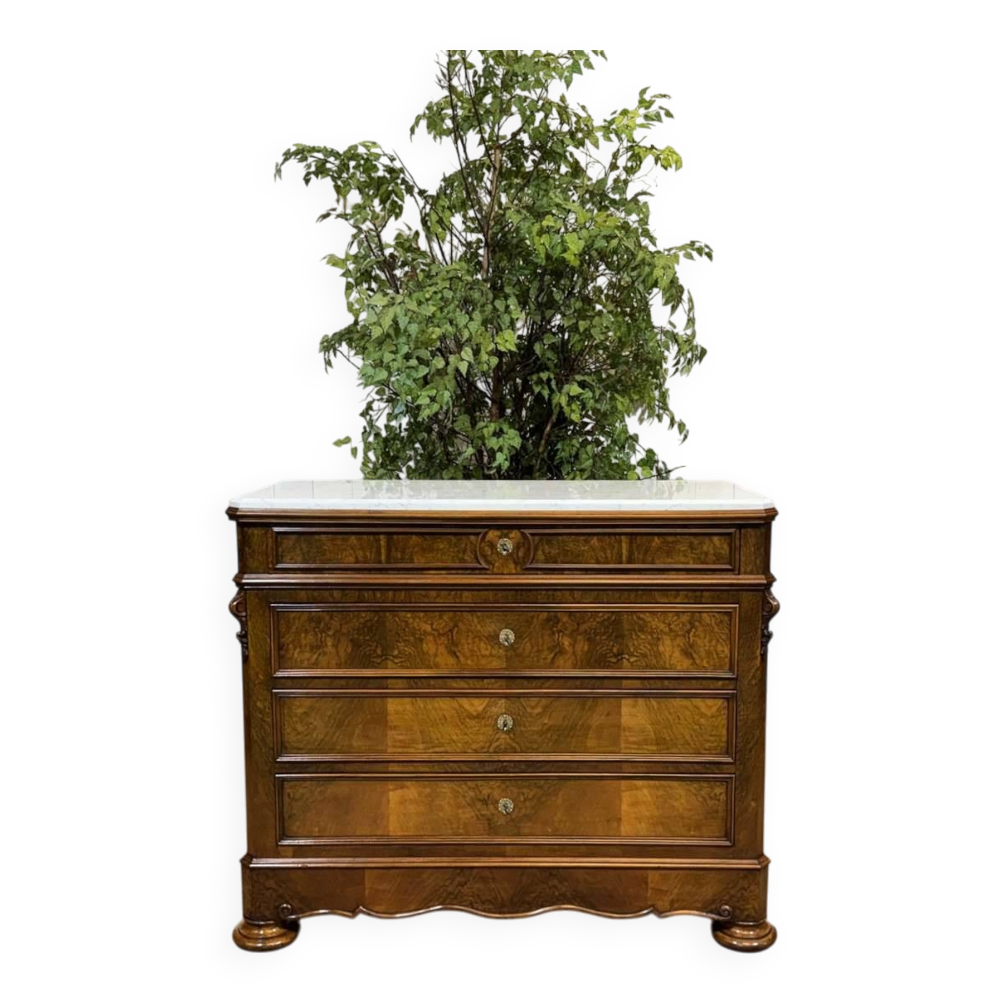 Napoleon III commode in walnut, fir and white marble from the 19th century.