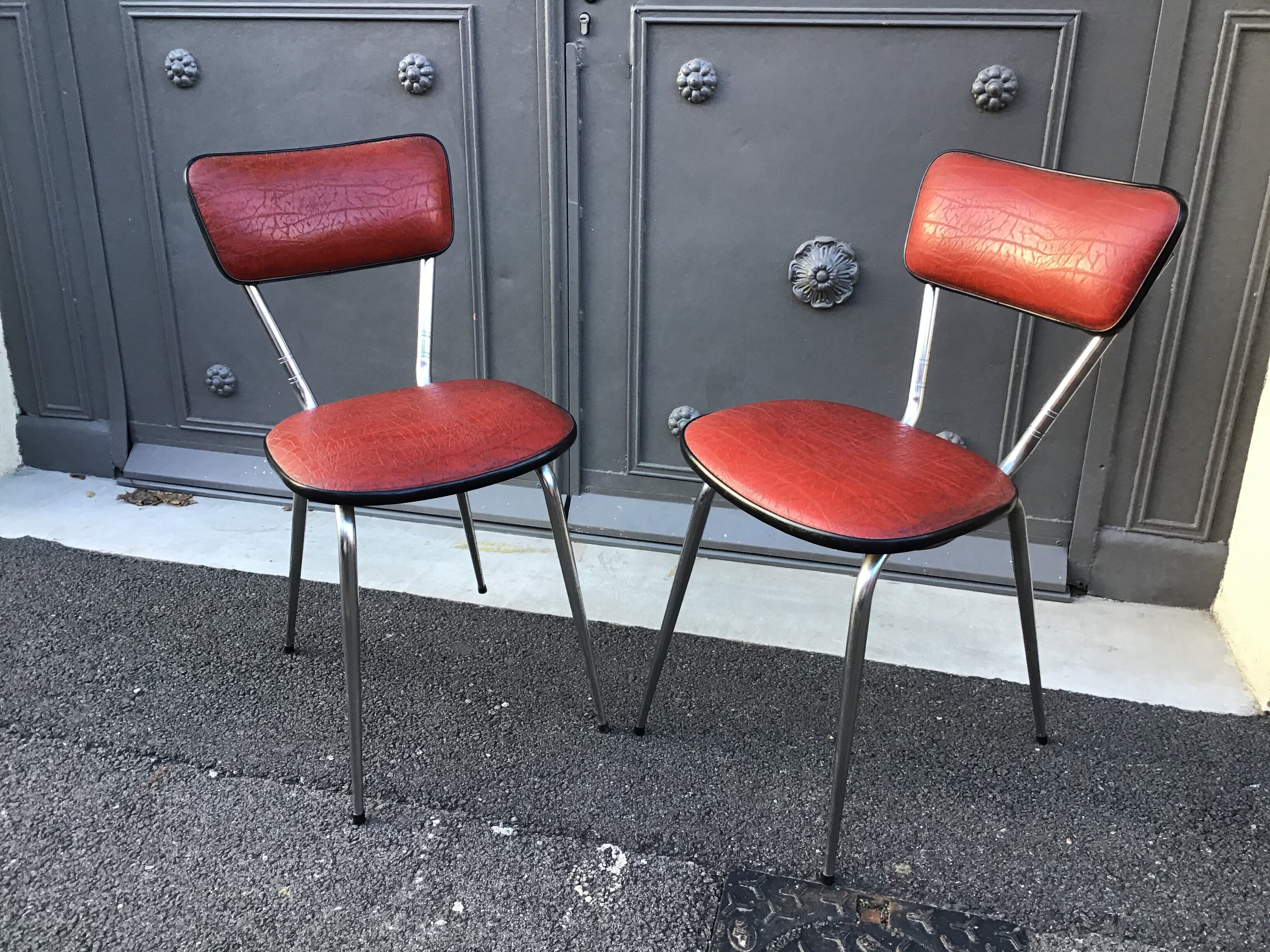 pair of chairs simili Skaï mid century vintage 1960