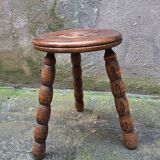Turned wooden tripod stool