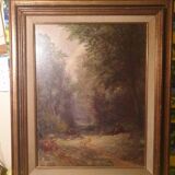 Oil painting on canvas Barbizon School framed and signed