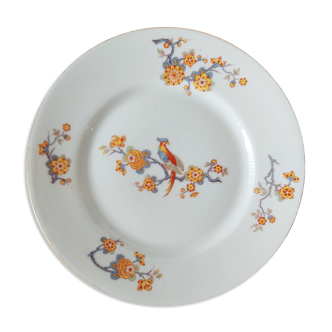 Ensemble de 8 assiettes à dessert Limoges oiseau et fleurs