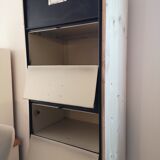 Metal column ten valves storage cabinet administration. Black mast and wood color