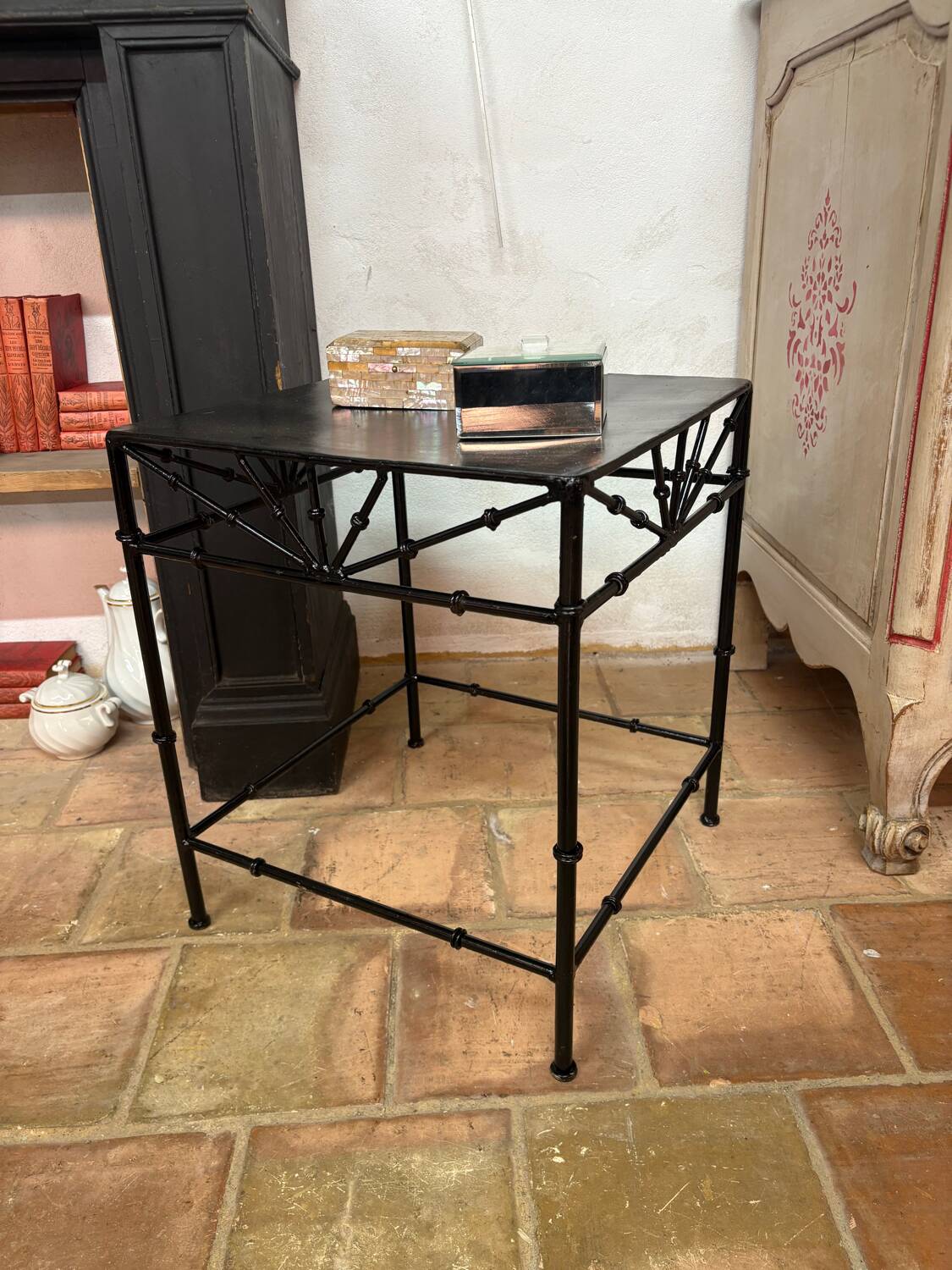 Pair of wrought iron side tables