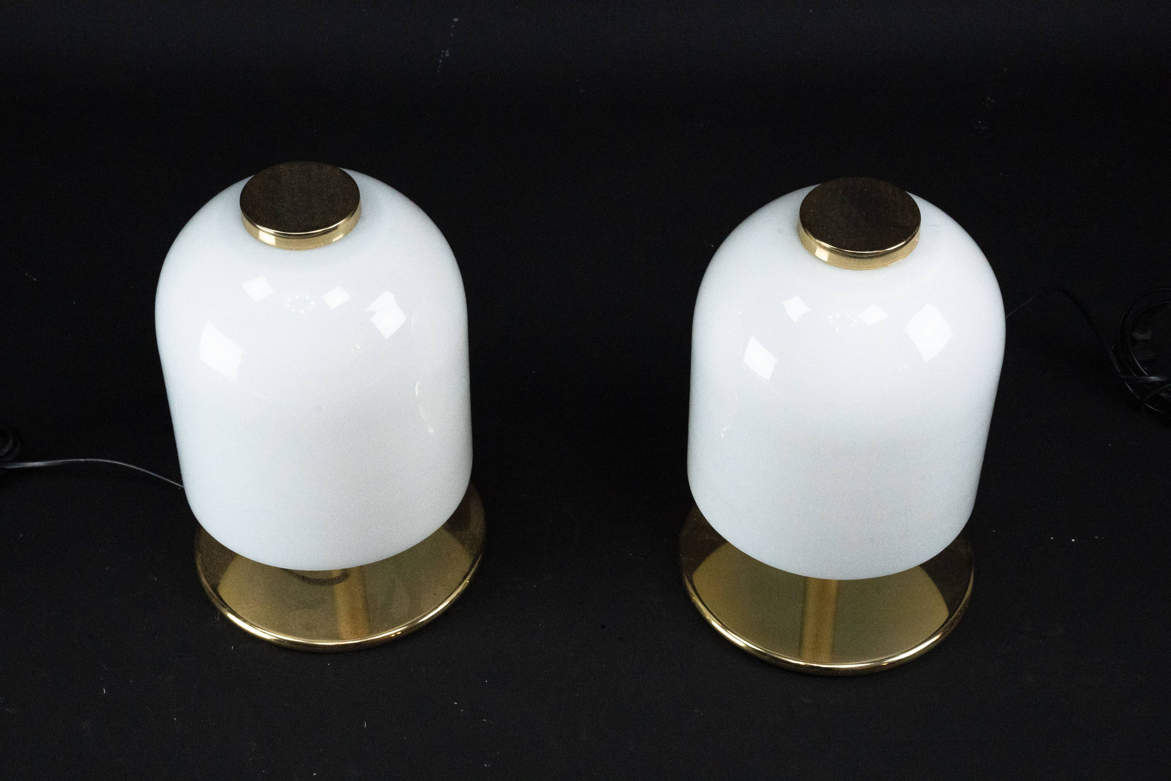 Pair of 1980s Italian Murano Lattimo Glass Mushroom Bedside Lamps