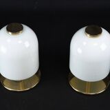 Pair of 1980s Italian Murano Lattimo Glass Mushroom Bedside Lamps