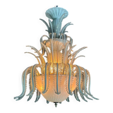Venetian chandelier in white and gold Murano glass, circa 1980